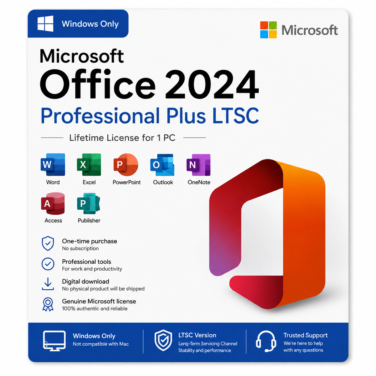 Microsoft Office 2024 Professional Plus LTSC – Windows Only | Phone Activation